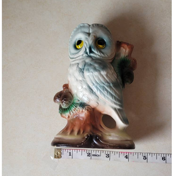 Vintage Porcelain Owl Figure on Branch with Pine Bough - Picture 8 of 8